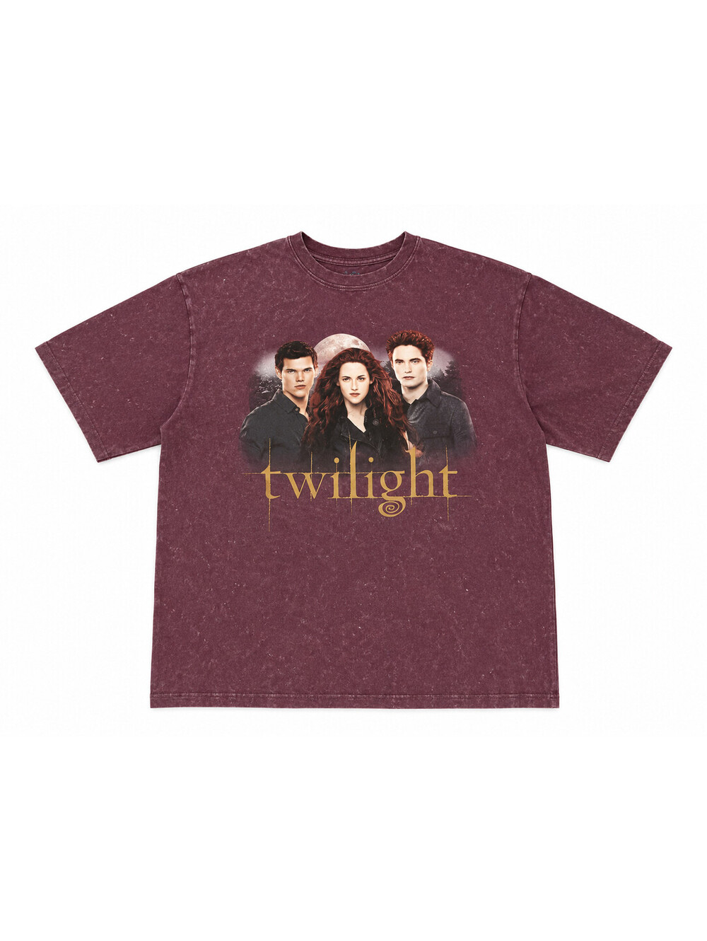 The Twilight Saga Movie Cast Graphic Mineral Wash Burgundy T-Shirt Size M